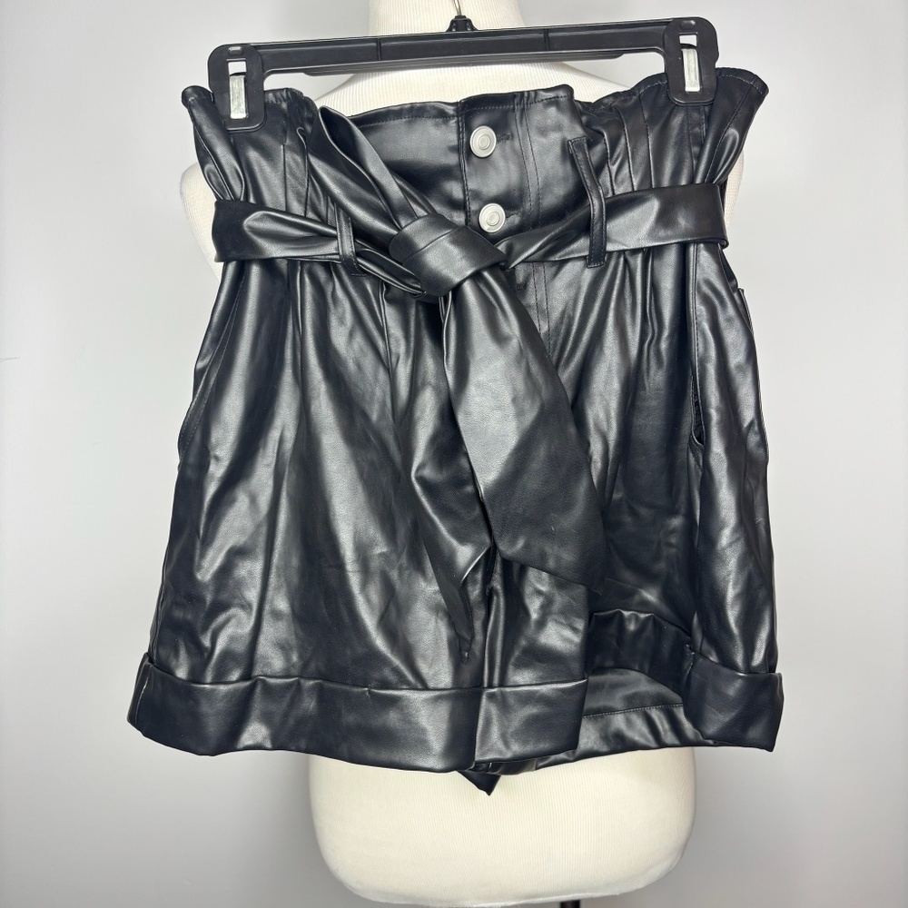 White Birch - Black Faux Leather High Rise Shorts